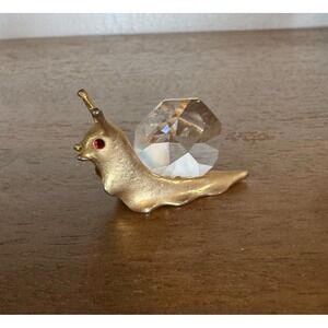 Vintage JJ Jonette Jewelry Gold Snail Figurine with‎ Crystal Shell